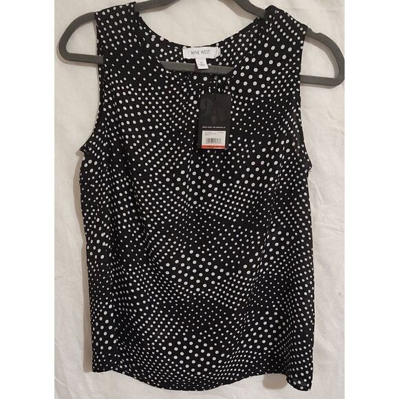 NINE WEST Sleeveless blouse Size XS BLACK/LILY WHITE NWT polka dots - Picture 1 of 7